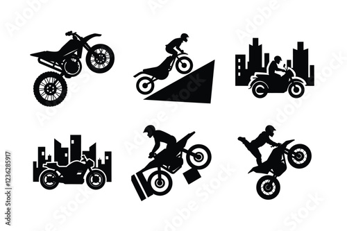 Dirt bike stunt silhouettes collection