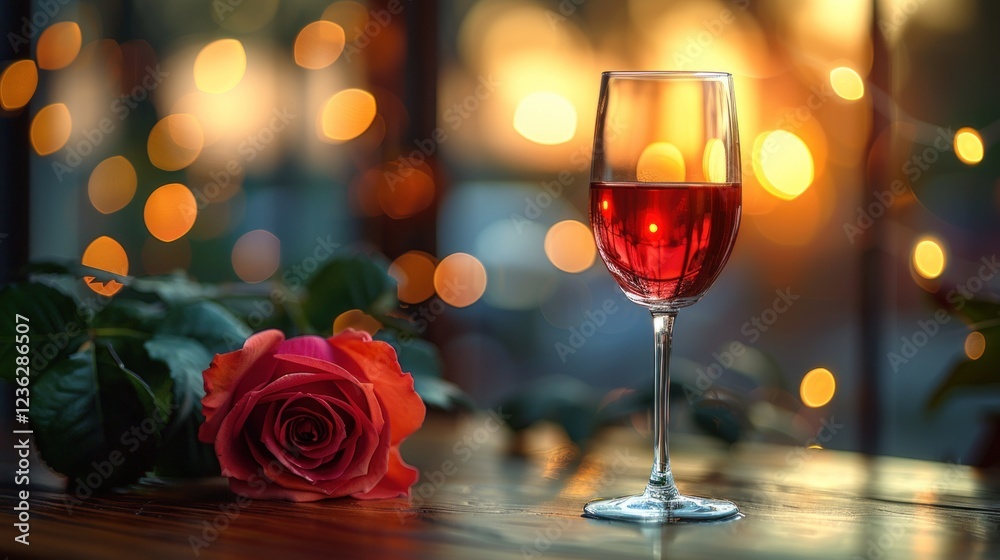 Elegant red still life with wine glass and rose on lighted surface. Elegant red still life with wine glass and rose on lighted surface.
