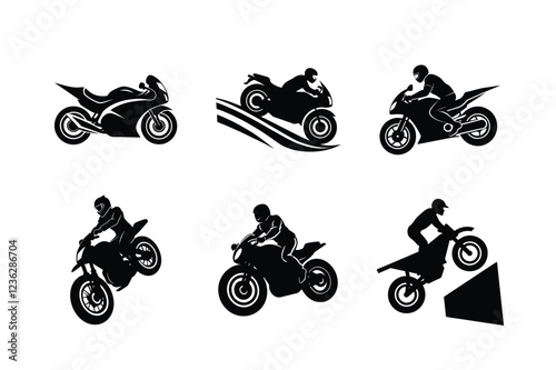Urban motorbike stunt silhouettes bundle