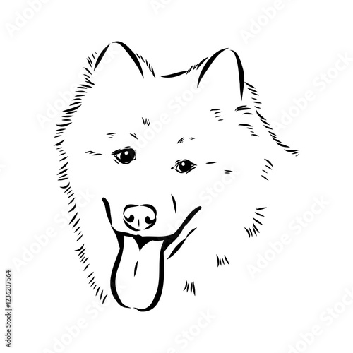 Illustration, outline. Thai bangkaew dog silhouette. sitting position from behind