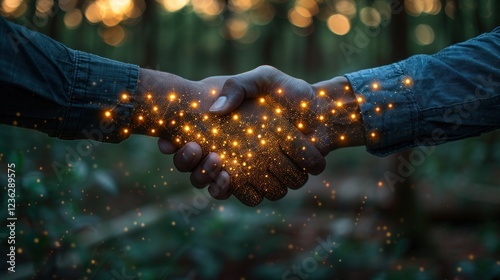 Trusted Partner and Business Collaboration Concept. Businessman holding glowing handshake icon with a trust level gauge, business partnership, reliability, and professional collaboration. trustworthy.