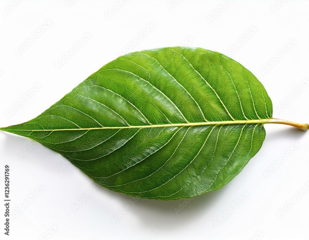 Obraz premium green leaf with visible veins on white background