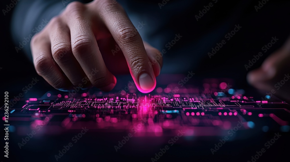 Futuristic digital interaction with glowing holographic patterns and vibrant neon like illumination creating an and technologically advanced atmosphere Futuristic digital interaction with glowing holographic patterns and vibrant neon like illumination creating an and technologically advanced atmosphere
