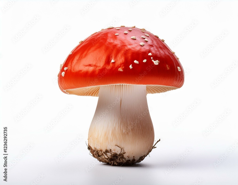 Obraz premium a quality stock photograph of a single red mushroom isolated on a white background