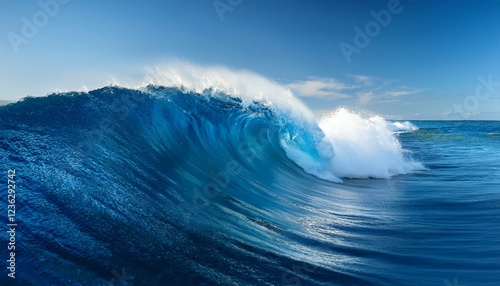 massive blue wave surges in the middle of the ocean