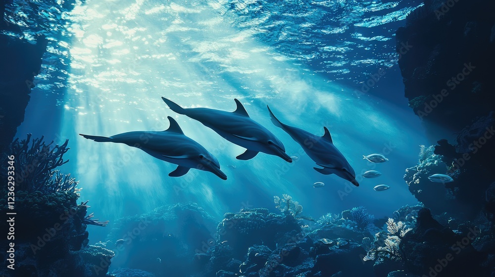 Naklejka premium Majestic Dolphins Grace Underwater Paradise