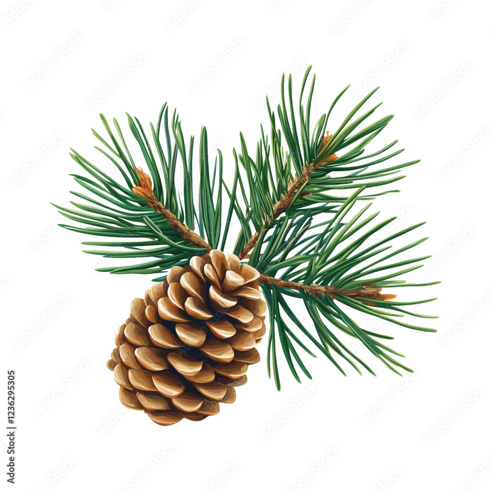 Fototapeta premium Pine cone with pine branches on transparent background perfect for holiday and nature-themed digital designs