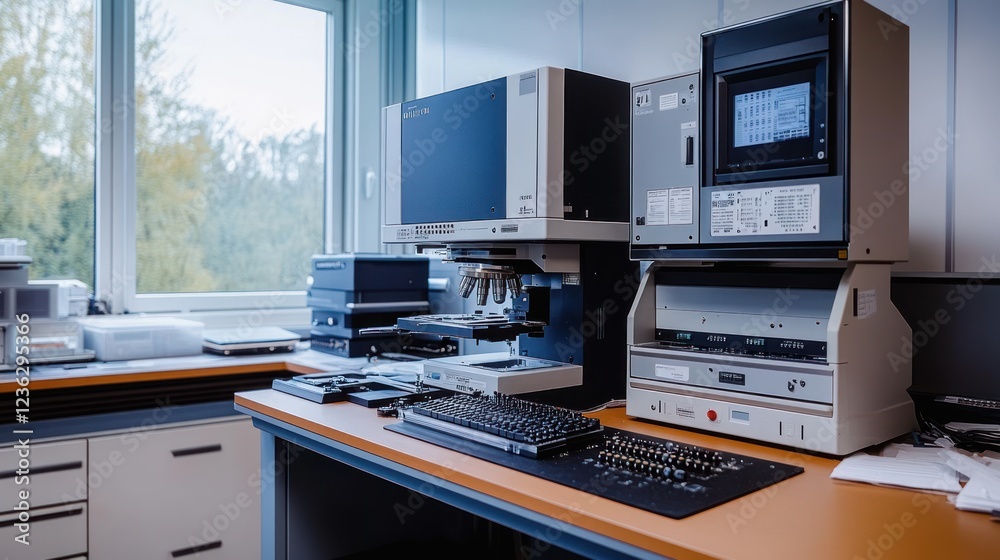 Lab equipment analysis, office window, technology, research Lab equipment analysis, office window, technology, research