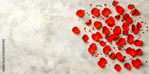 Red rose petel splash on concrete floor photo