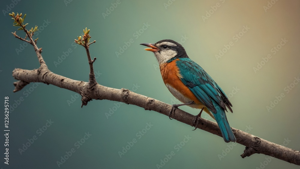 Fototapeta premium Vibrant Blue Bird on Branch,Spring Nature Photography