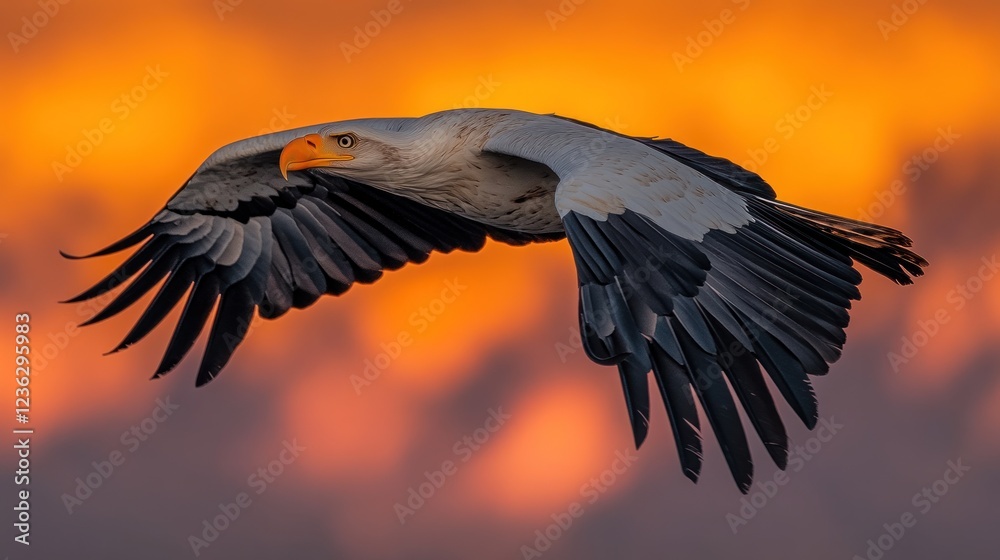 Fototapeta premium African fish eagle sunset flight, nature wildlife