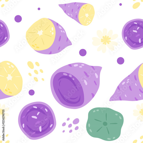 Seamless pattern taro on color background. Vector illustration.