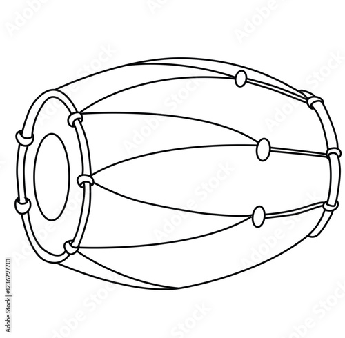 Cute cartoon had drawn vector dholak coloring page.