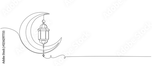 Ramadan kareem one line continous vector illustration