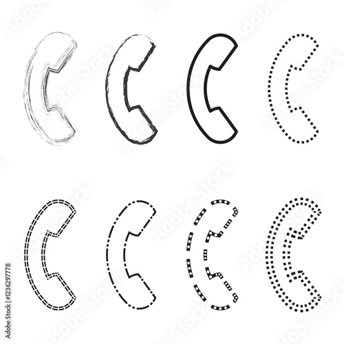 Phone handset icons. Multiple call symbols. Vector device set. Simple outline shape.