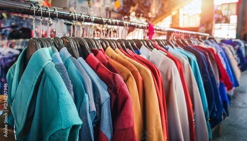 Wallpaper Mural close up of colorful clothes in second hand clothing shop charity shop thrift store street market Torontodigital.ca