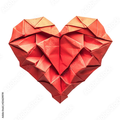 DIY origami heart wall art isolated on white or transparent background