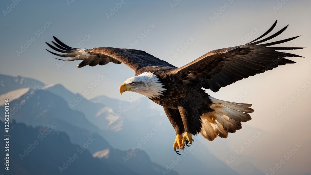 Obraz premium Majestic Bald Eagle in Flight over Mountains