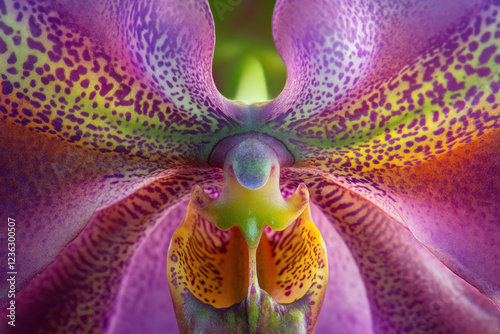 Close-up of a purple orchid with intricate patterns and vibrant colors