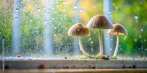 Wallpaper Mural Fungus growing on a windowsill with dew drops , biology, texture ,  biology, texture , window, fungi, details Torontodigital.ca