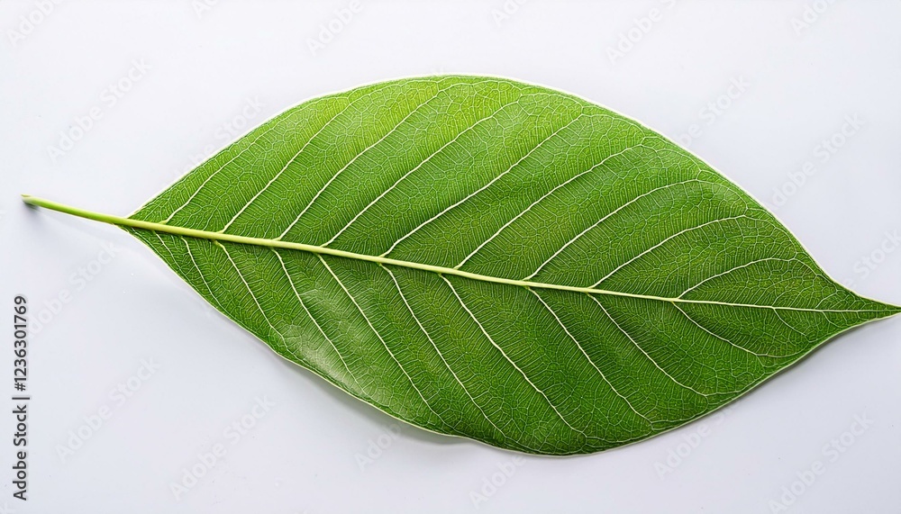 Obraz premium close up of green leaf with visible veins on white background