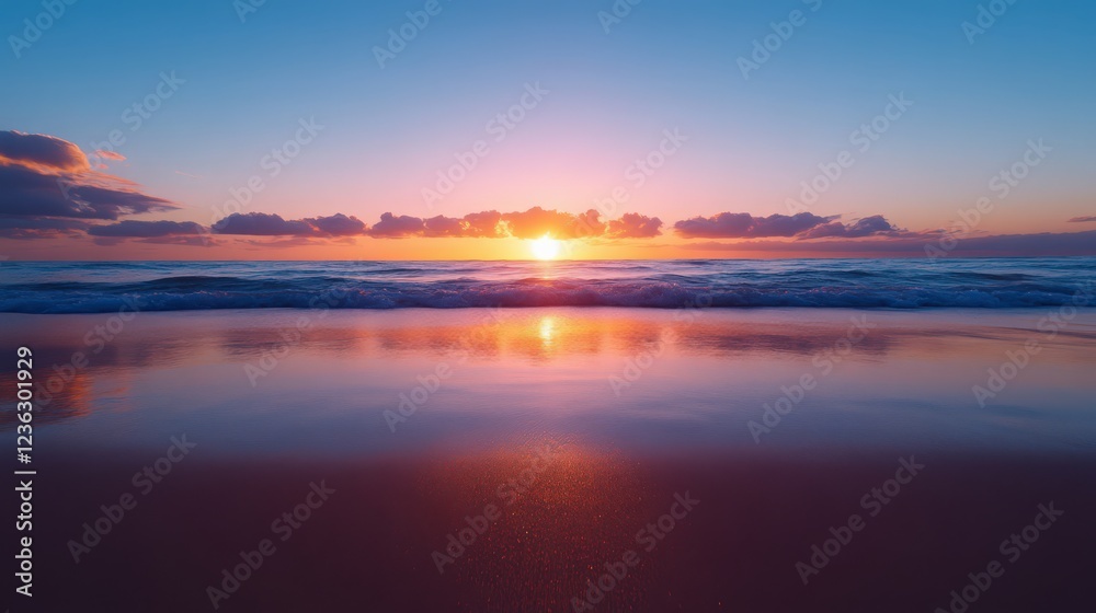 The sun is setting over the ocean, casting a warm glow on the water The sun is setting over the ocean, casting a warm glow on the water