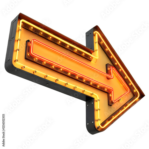 3D Neon yellow arrow sign isolated on transparent background