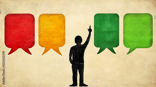 Engaging discussion on opinions virtual environment infographic style creative perspective conceptual illustrations