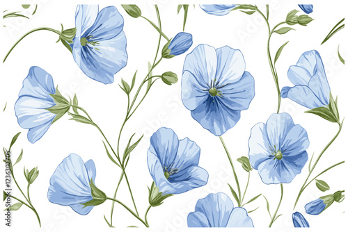 Bellflower design with delicate blue flowers, green stems, and a detailed engraving style that brings a nostalgic 2030s touch to your decor.