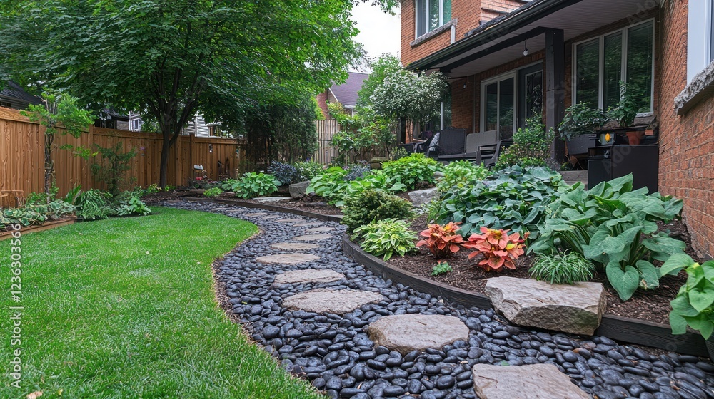 Obraz premium Backyard stone path landscaping design
