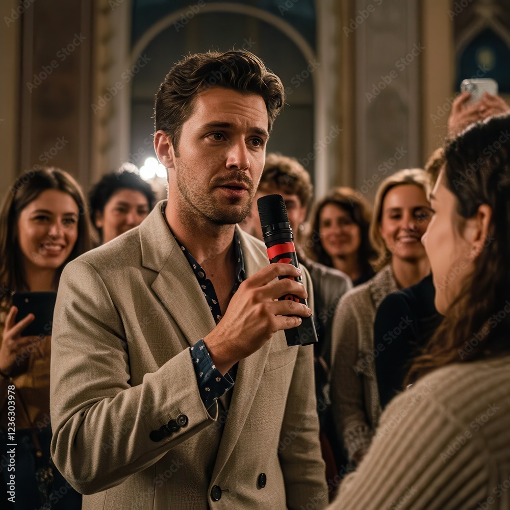 Fototapeta premium Engaging Business Presentation with Confident Speaker in a Networking Event Photograph