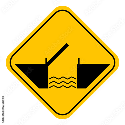 Movable bridge warning sign. Vector illustration.