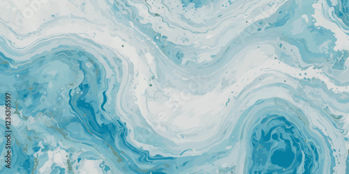 Top view on blue and white ocean wave background. Water  ocean wave white and soft blue aqua, teal and marble texture.