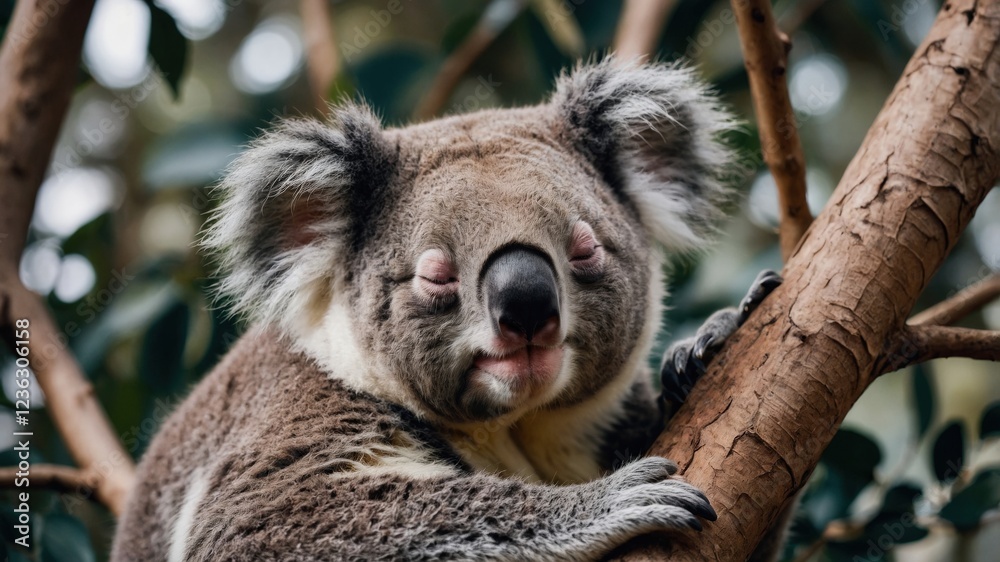 Obraz premium Adorable Koala Sleeping in Tree,Close-up