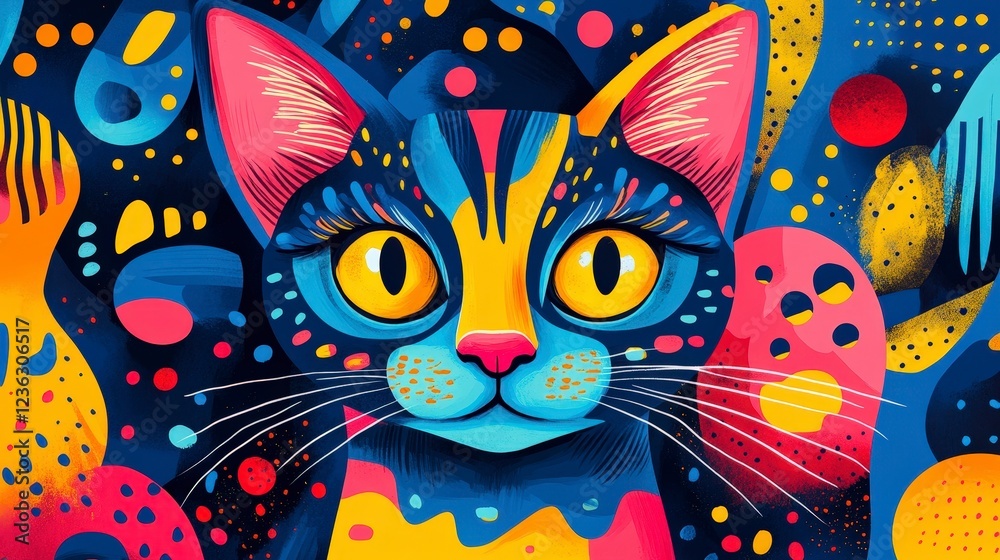 Fototapeta Vibrant Abstract Cat Portrait with Colorful Patterns and Shapes