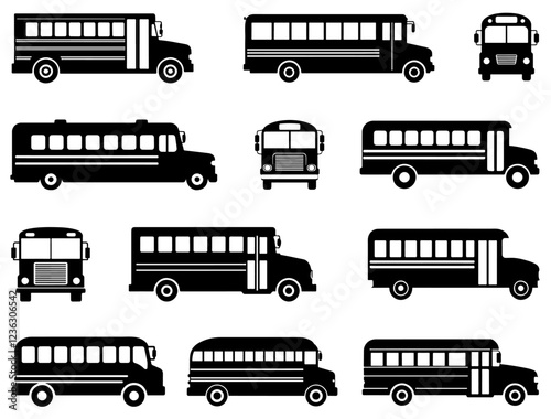 SCHOOL BUS SILHOUETTE ON WHITE BACKGROUND