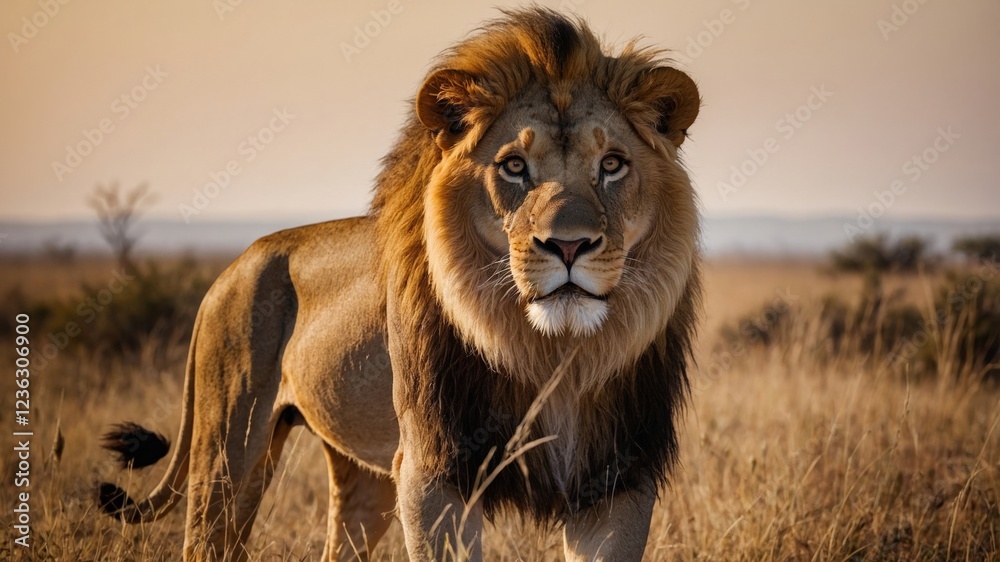 Obraz premium Majestic African Lion in Savanna Grassland