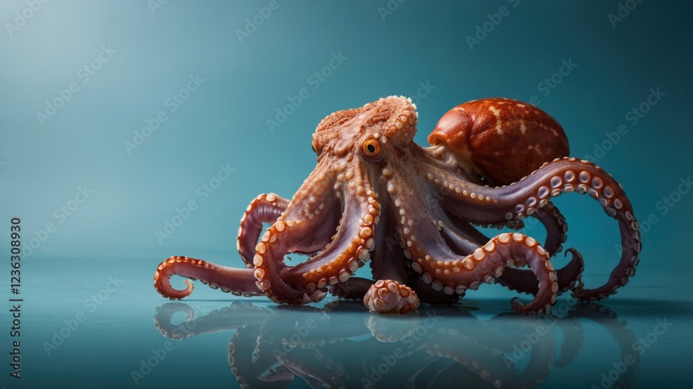 Fototapeta premium Octopus on Teal Background: Stunning Seafood Image