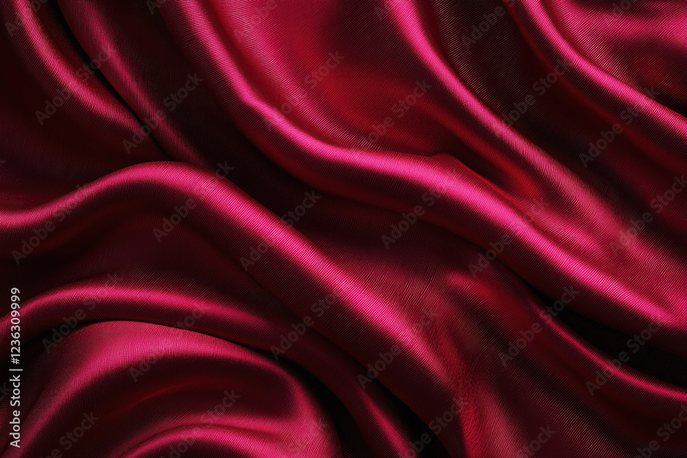 Fototapeta premium Luxurious crimson silk fabric with flowing texture and soft highlights creates an elegant atmosphere for luxurious settings