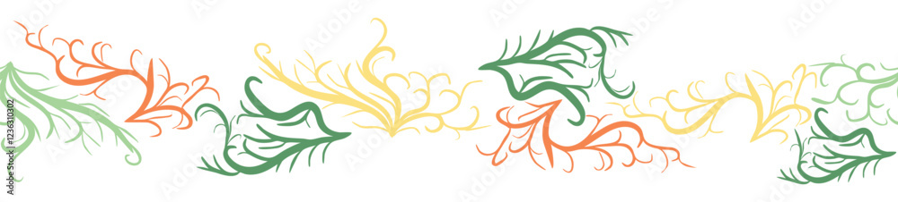 Seamless horizontal banner pattern with shells, bubbles, seaweed, fish, corals and starfish. Marine life on white background Seamless horizontal banner pattern with shells, bubbles, seaweed, fish, corals and starfish. Marine life on white background