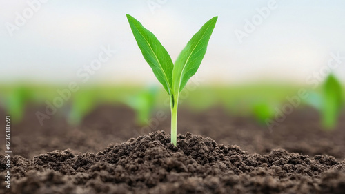young plant sprouting from rich soil, symbolizing growth and renewal, Global Warming and Climate Crisis Themed