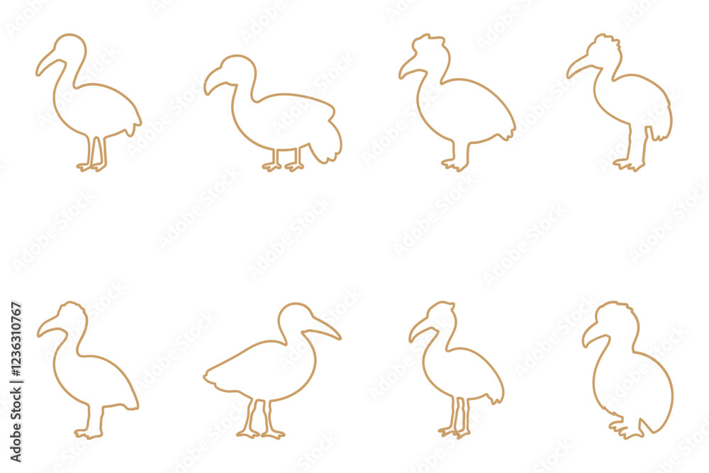 Fototapeta premium Dodo Bird Outline Icon Set