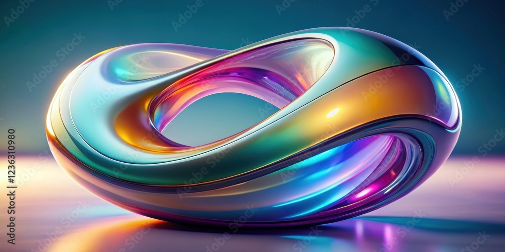 Fototapeta premium Abstract iridescent 3D form with smooth, flowing curves and vibrant colors on a gradient background