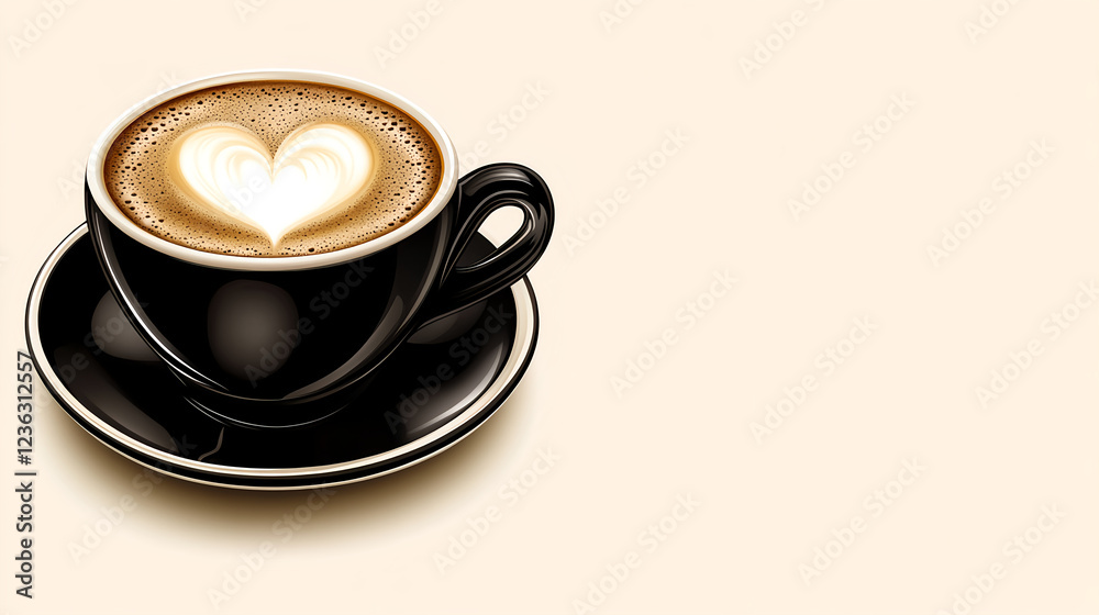 Coffee art creation heart-shaped latte in a black mug indoor setting close-up view beverage aesthetic Coffee art creation heart-shaped latte in a black mug indoor setting close-up view beverage aesthetic