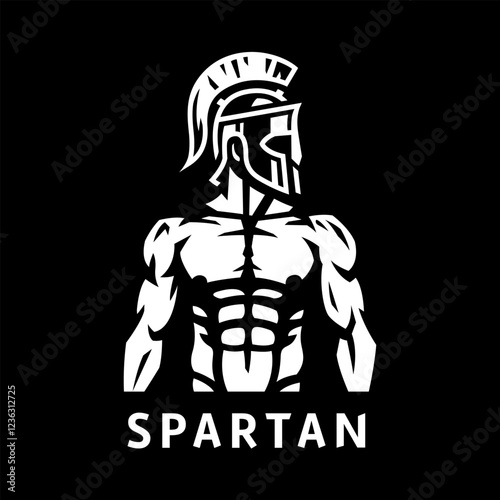 Spartan warrior in a helmet on a dark background.