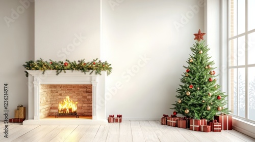 Cozy Christmas room fireplace tree winter holiday interior design