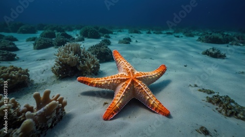 Orange Starfish on Sandy Ocean Floor