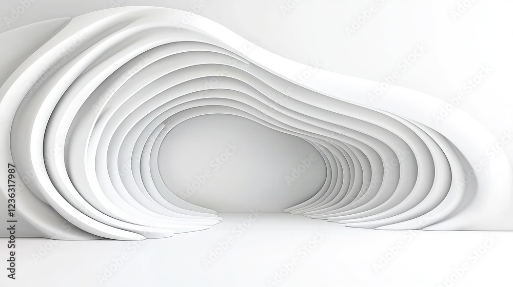 Obraz premium Abstract white architectural interior; wave design; empty space; modern design; background for presentations