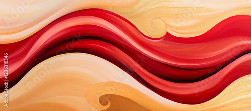 Flowing red and gold abstract art, dynamic and vibrant swirls, perfect for modern decor or creative inspiration. photo