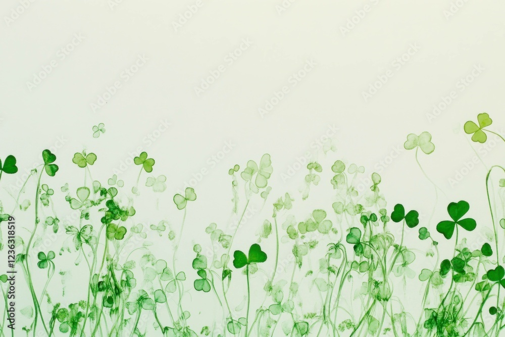 Delicate green shamrock leaves forming a soft pattern, evoking a serene and fresh atmosphere, ideal for spring or St Patrick s Day celebrations Delicate green shamrock leaves forming a soft pattern, evoking a serene and fresh atmosphere, ideal for spring or St Patrick s Day celebrations